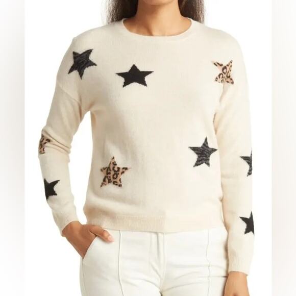 Magaschoni Sweaters - MAGASCHONI cream novelty star animal print cashmere crew neck sweater medium